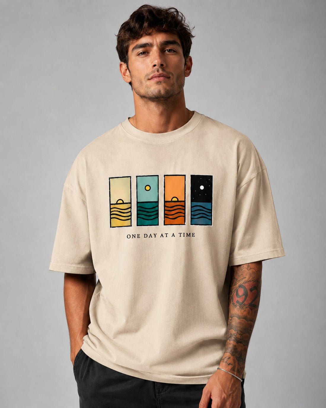 One Day At A Time Oversized Graphic T-Shirt – Premium Cotton Streetwear Tee ( FKSM D 15 )
