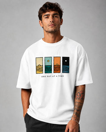 One Day At A Time Oversized Graphic T-Shirt – Premium Cotton Streetwear Tee ( FKSM D 15 )